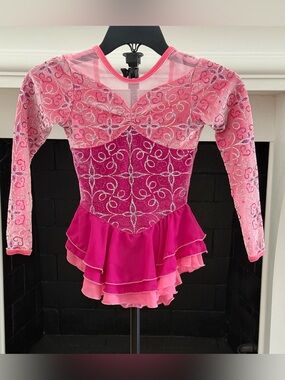 Girls' Pink Layered Sparkle Performance Dress- Girls 6-8